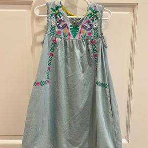 Mini Boden Aqua Sloth Dress, size 6-7